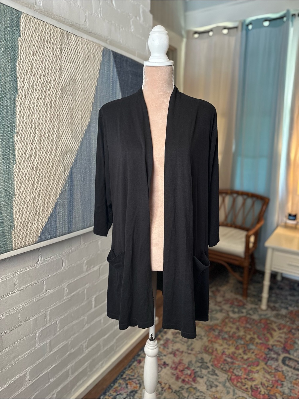 Shiali Black Knit Open Front ¾ Sleeve Cardigan - Picture 4 of 12